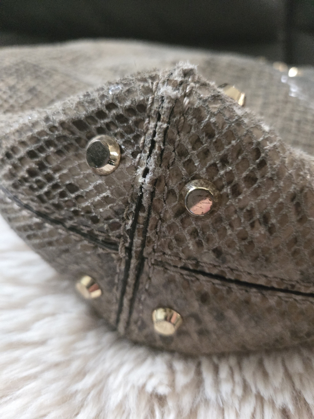 Michael Kors Uptown Astor Python,Taupe Shoulder Hobo with Gold Chain Detail, Y2k - Picture 4 of 7